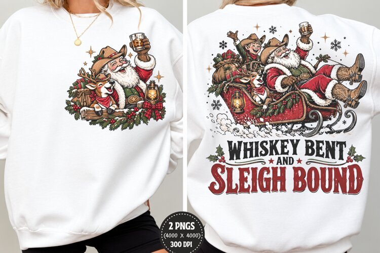 Whiskey Bent Front Back Christmas PNG, Western Santa Front B example image 1