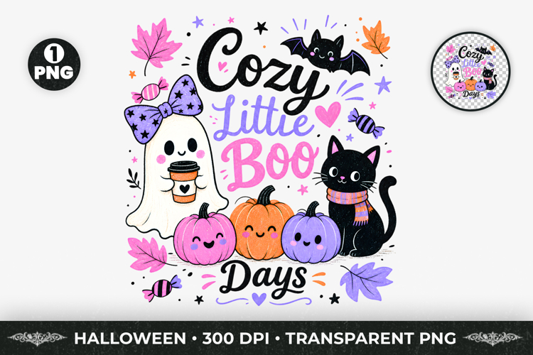 Cozy Little Boo Halloween Sublimation T-Shirt Design PNG