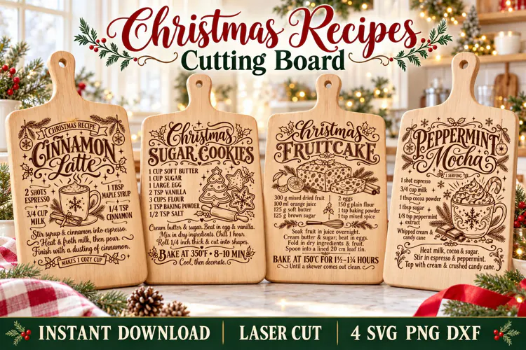 Christmas Recipes SVG PNG DXF, Vintage Holiday Kitchen