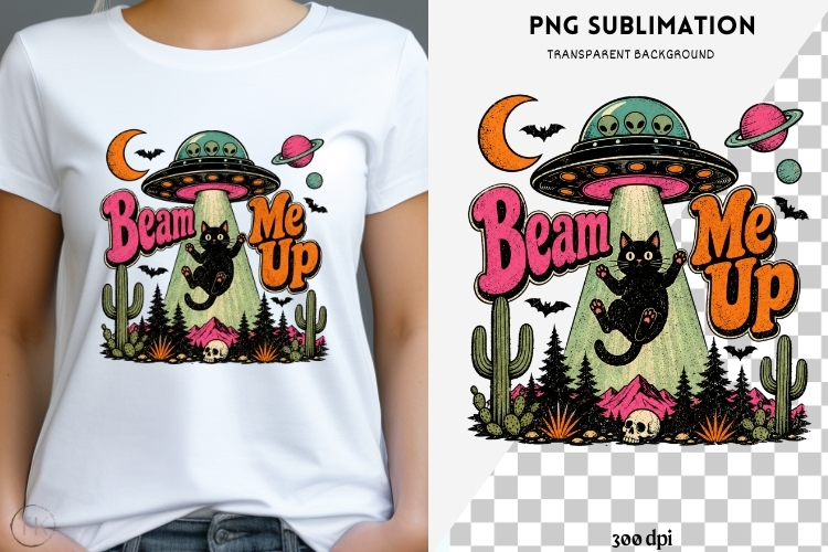 UFO black cat png design for T-shirt