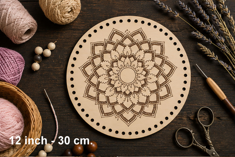 Wooden mandala base with engraving digital file. Round 12 in