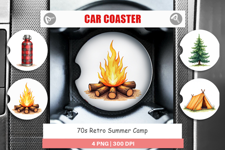 70s Retro Summer Camp Car Coaster