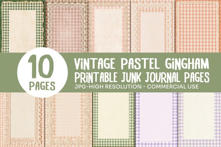 Pastel Gingham Lace Junk Journal Pages example image 1