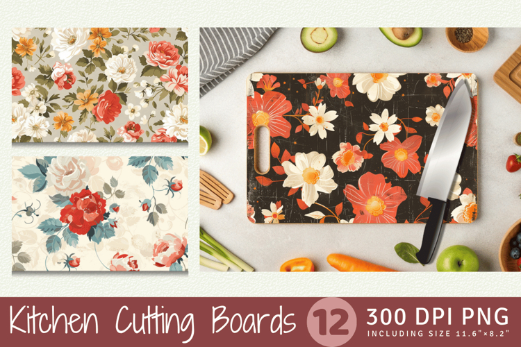 Retro Wedding Flowers Cutting Boards sublimation Design