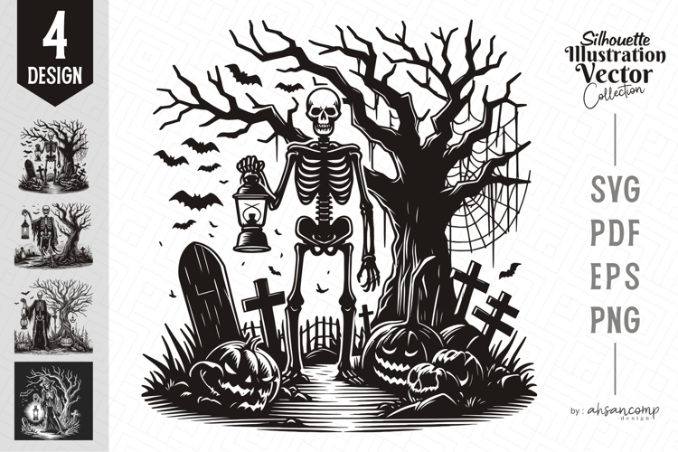 Halloween Skeleton Graveyard Silhouette Illustration