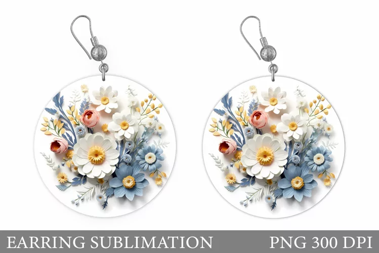 Wildflowers Earring Sublimation. Round Earring Flowers
