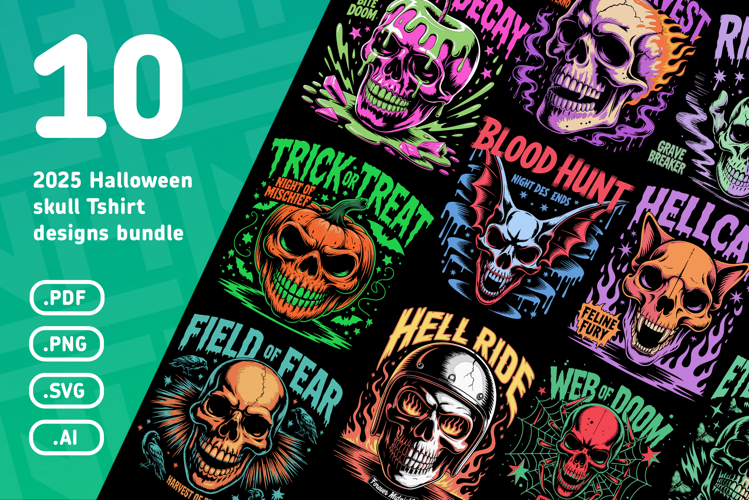 halloween 2025 skull tshirt designs bundle