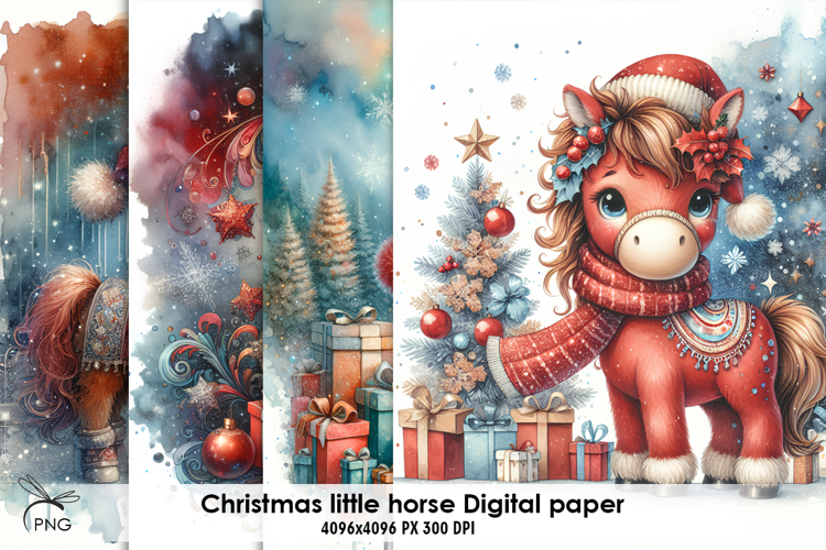 Christmas little horse digital paper, background clipart