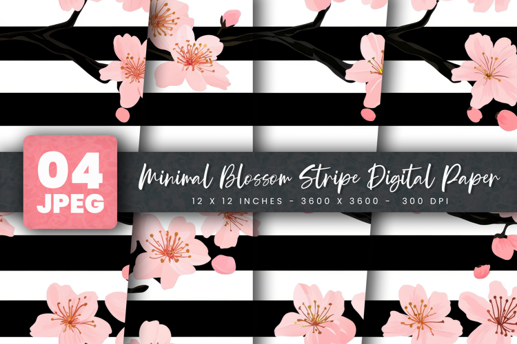 Minimal Blossom Stripe Digital Paper