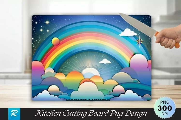 Fantasy Sky Rainbow Cutting Board Sublimation Design