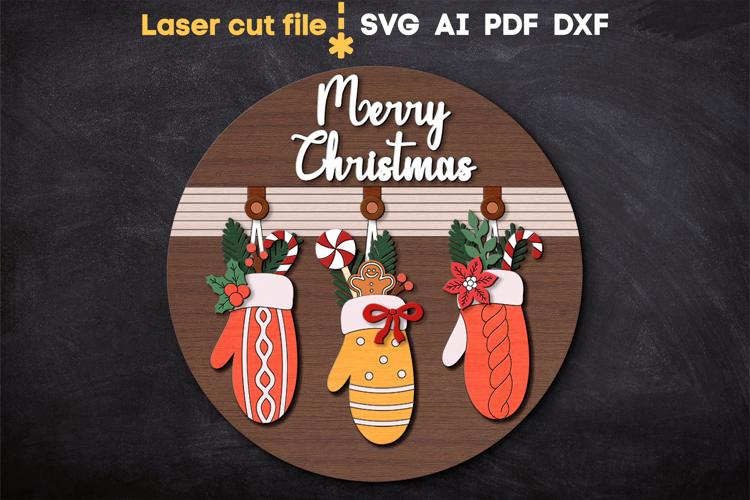 Christmas Mittens Sign SVG laser cut file for Glowforge