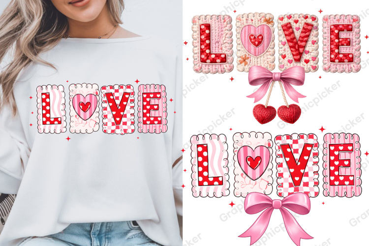 Preppy LOVE Valentine PNG, Valentine PNG, Faux Yarn PNG