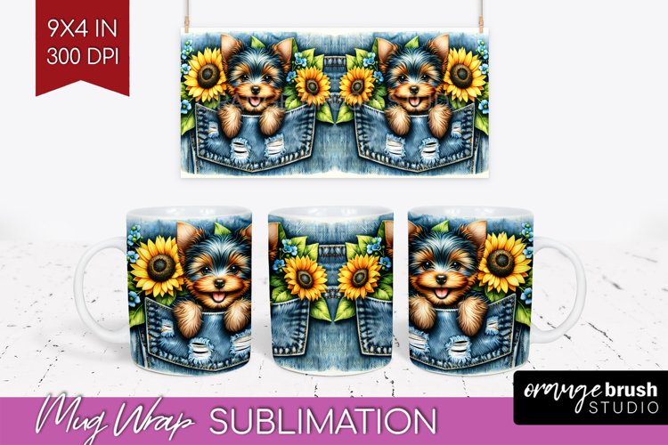 Denim Mug Wrap - Dog In Pocket Mug PNG Sublimation