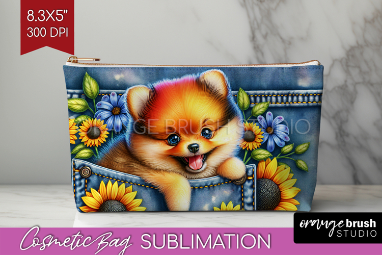 Denim Cosmetic Bag - Dog In Pocket Makeup Bag PNG