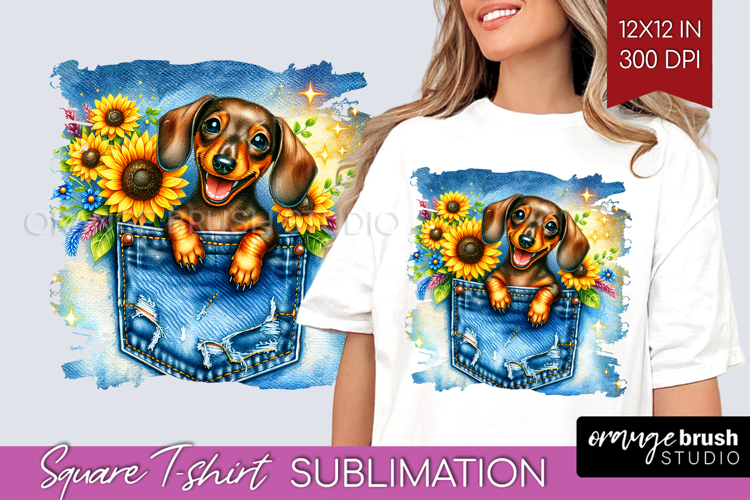Denim Square Tshirt Background - Dog In Pocket PNG