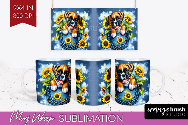 Denim Mug Wrap - Dog In Pocket Mug PNG Sublimation