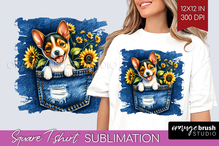 Denim Square Tshirt Background - Dog In Pocket PNG