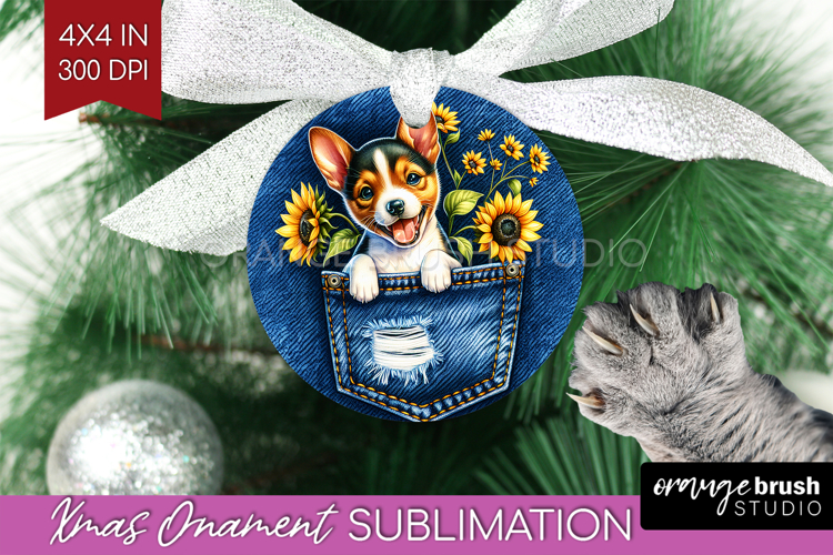 Denim Ornament PNG - Dog In Pocket PNG Sublimation