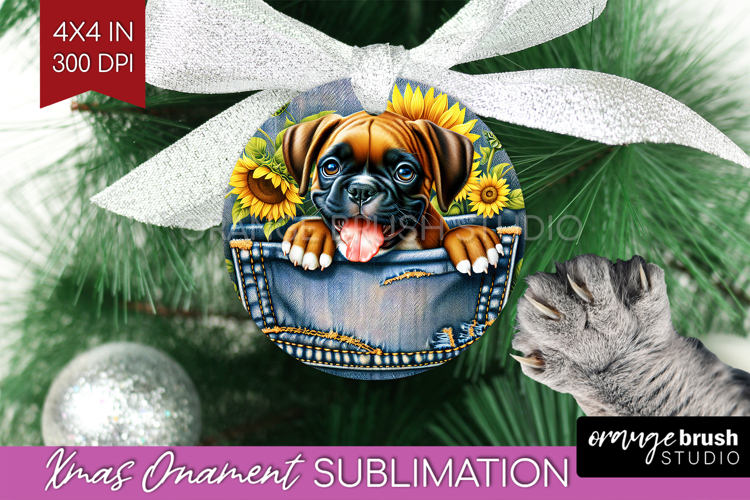 Denim Ornament PNG - Dog In Pocket PNG Sublimation