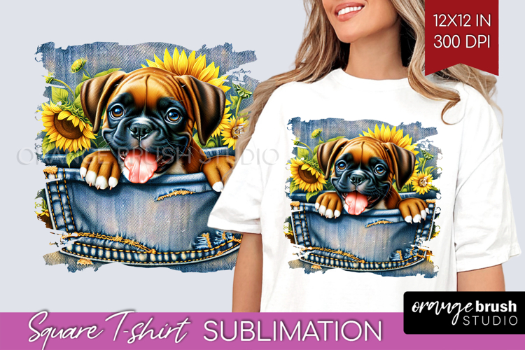 Denim Square Tshirt Background - Dog In Pocket PNG