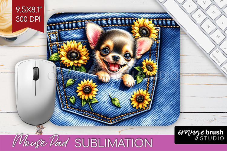 Denim Mouse Pad Sublimation - Dog In Pocket Mousepad PNG