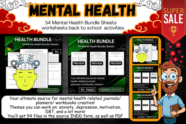 54 Mental Health Bundle Sheets printable motivation DBT