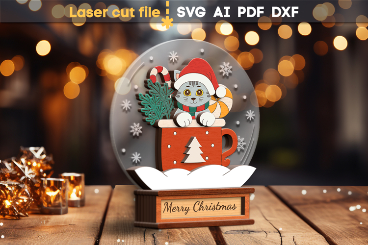 Christmas Snow Globe Cat SVG laser cut file for Glowforge