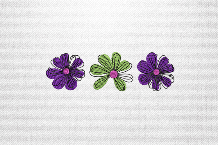 Purple Green Flower Trio Embroidery Design