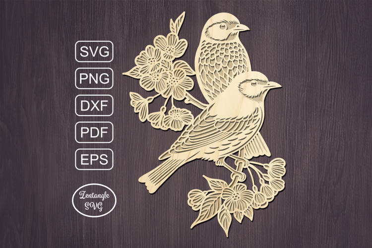 Birds flowers lasercut svg, laser cut ornament or keychain