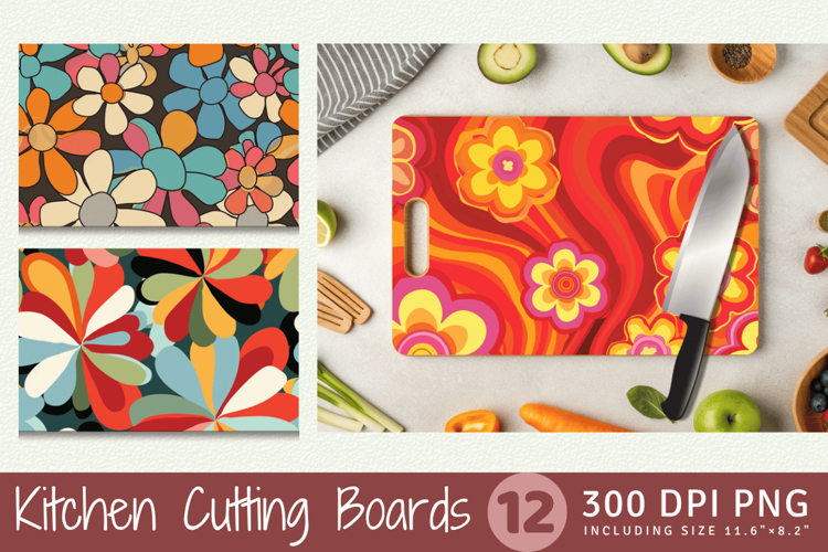 Abstract Groovy Flowers Cutting Boards sublimation Design