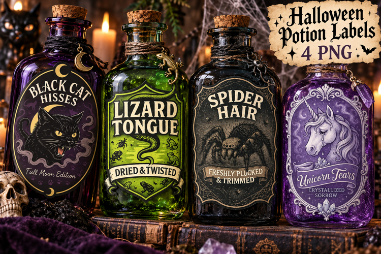 Halloween Potion Labels PNG, Creepy Witch Ingredients