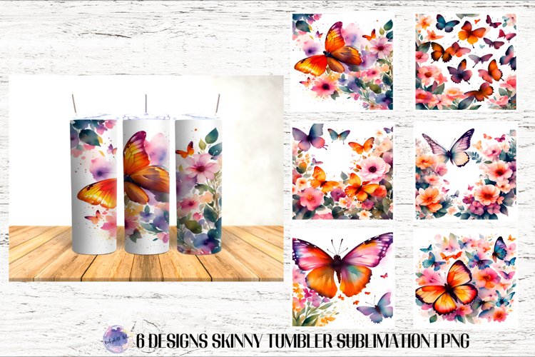 Watercolor Butterflies 20 OZ Tumbler Sublimation Design PNG