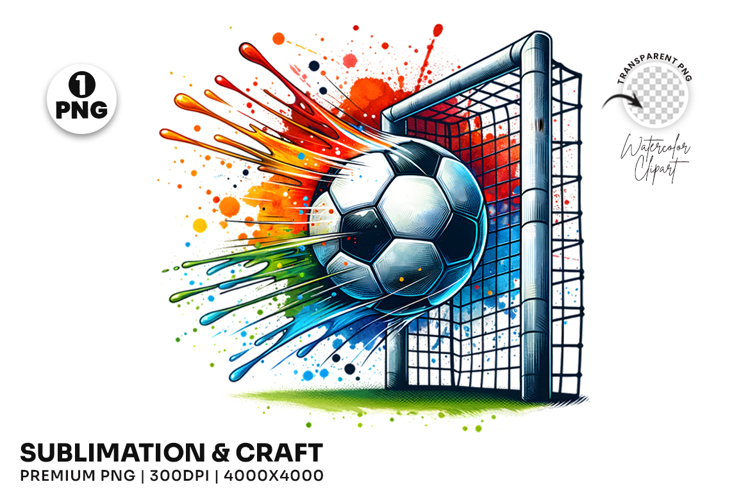 Soccer Ball in Net Splash Clipart PNG Sublimation Design