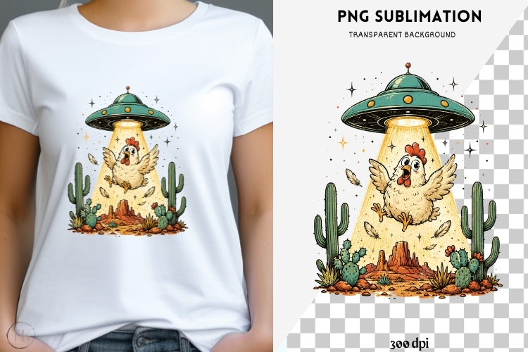 UFO chicken png design for T-shirts