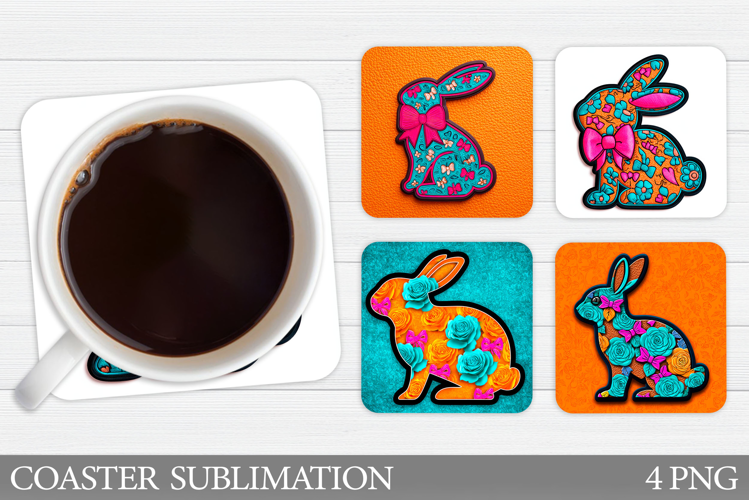 Floral Bunny Coaster. Spring Bunny Coaster Sublimation