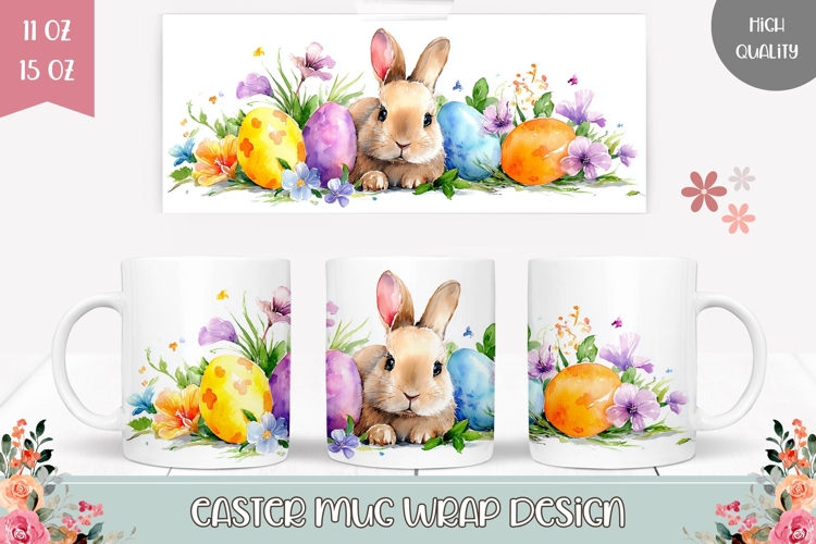 Watercolor Animals Mug Design, Cartoon Easter Bunnies Mug