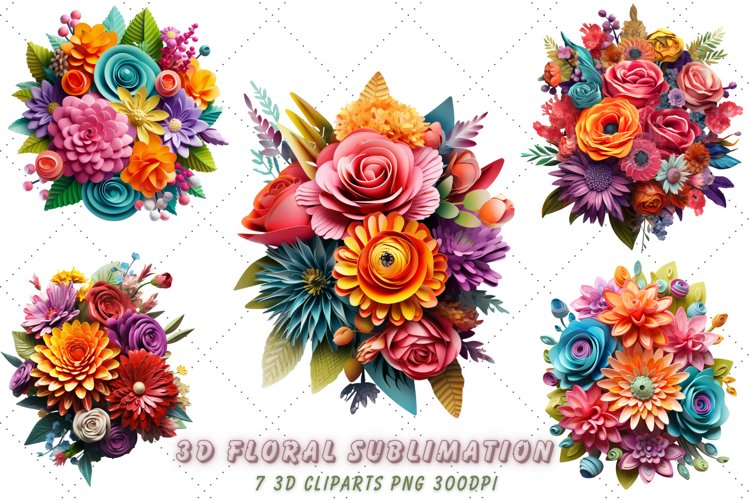 3d sublimation Floral Bouquet Clipart Bundle, 3D Sublimation