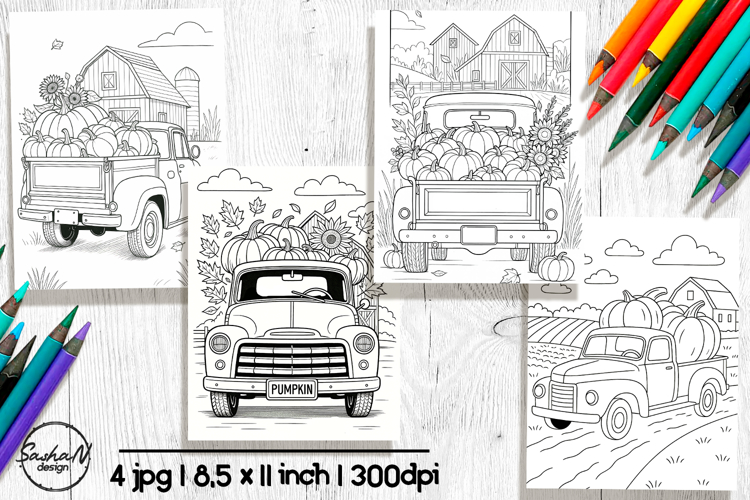 Old truck coloring pages, Autumn harvest