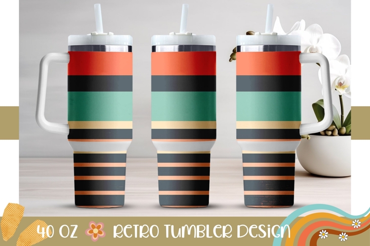 Retro Stripes Tumbler Design, Retro 40 Oz Tumbler Template