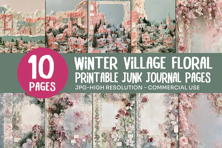 Winter Village Floral Junk Journal Pages