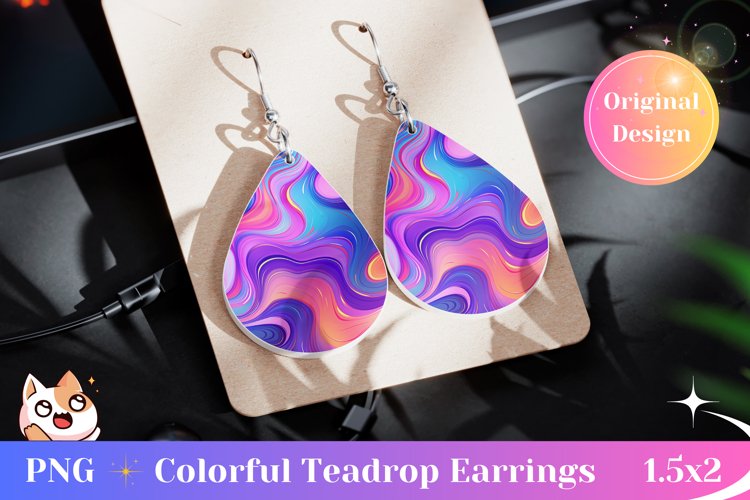 Colorful Teardrop Earring Design, Neon Earring Sublimation