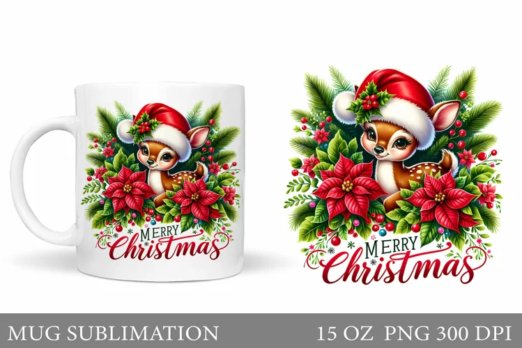 Christmas Deer Mug Design. Christmas Mug Sublimation