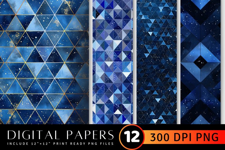 Blue Glittery Geometric Digital Paper Backgrounds