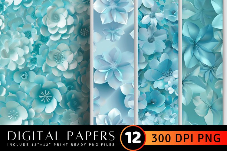 Floral Aquamarine Flowers Digital Paper Backgrounds