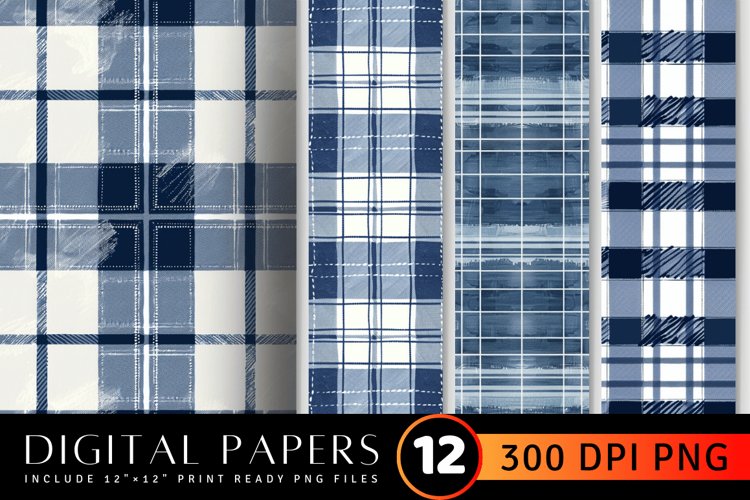 Denim and White Plaid Repeatable Digital Paper Backgrounds