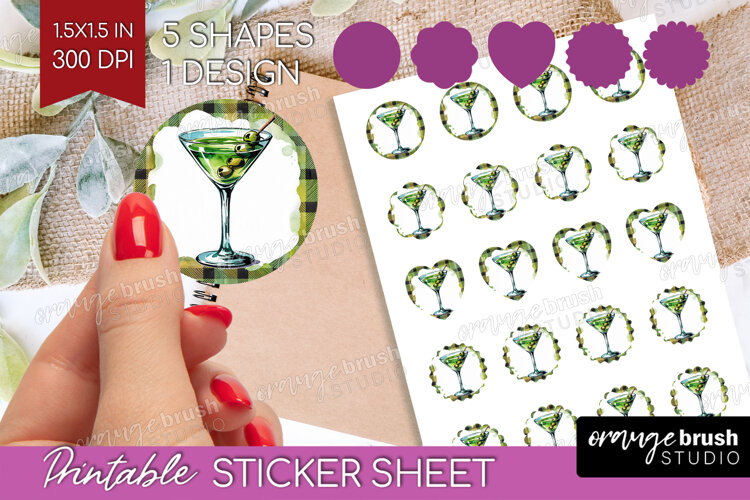 Dirty Martini Cocktail Round Sticker Summer Drink Printable example image 1
