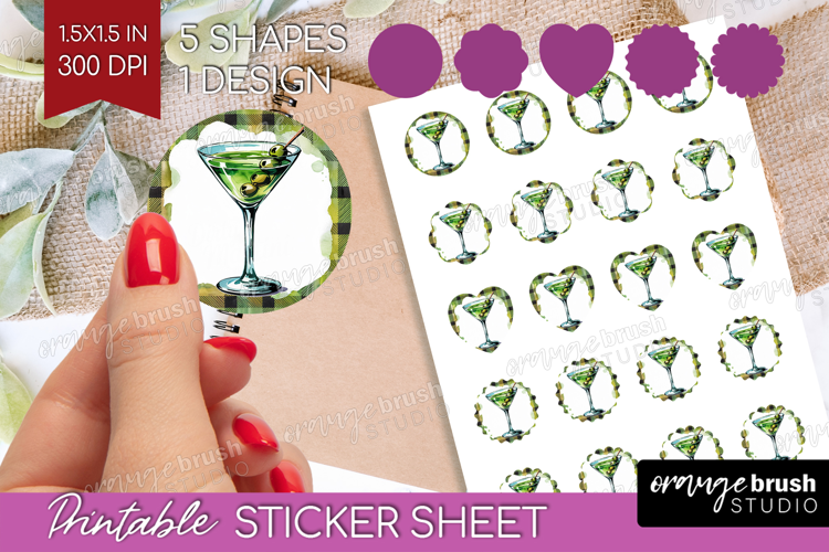 Dirty Martini Cocktail Round Sticker Summer Drink Printable