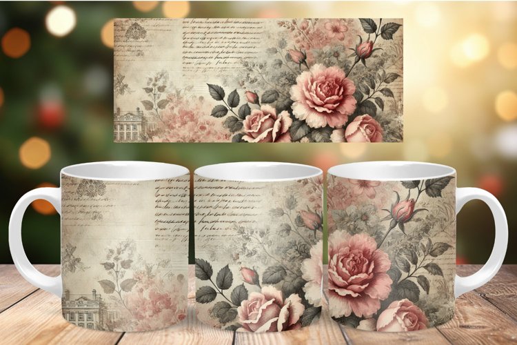 Valentine Mug Wrap Sublimation - vintage flowers