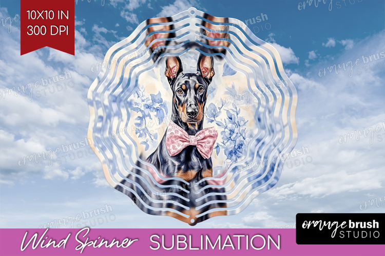 Doberman Pinscher Dog Wind Spinner Sublimation PNG Blue