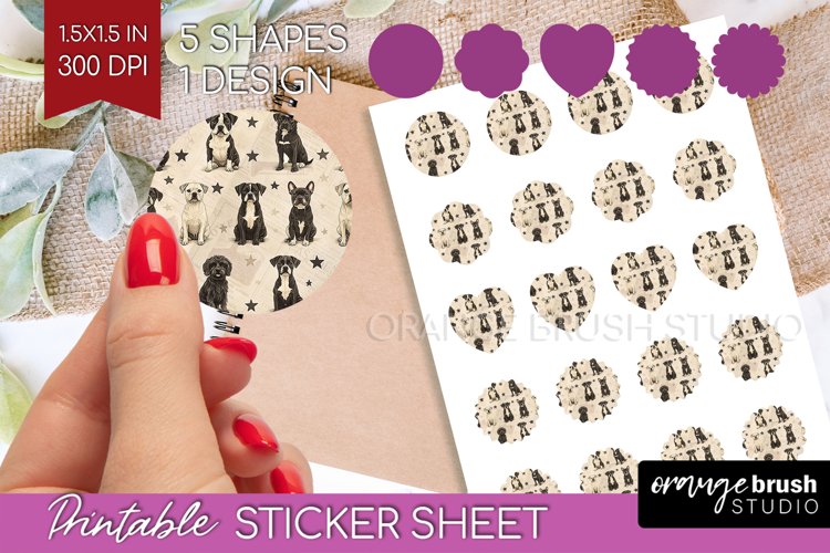 Cute Dogs Round Sticker - Puppy Printable Sticker Sheet